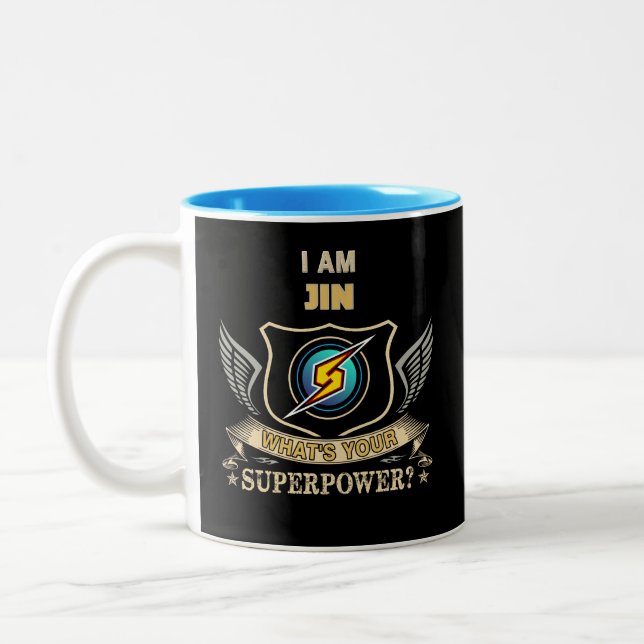 Caneca De Café Em Dois Tons Eu Sou JIN Qual É Seu Superpoder (Esquerda)