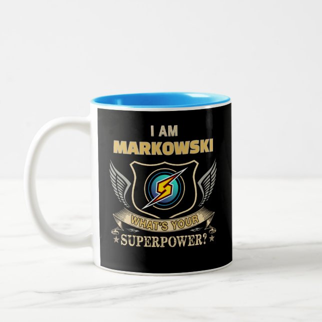 Caneca De Café Em Dois Tons Eu Sou MARKOWSKI Qual É Seu Superpoder (Esquerda)