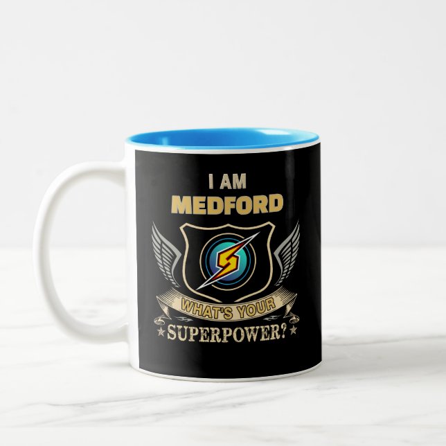 Caneca De Café Em Dois Tons Eu Sou MEDFORD Qual é Seu Superpoder (Esquerda)