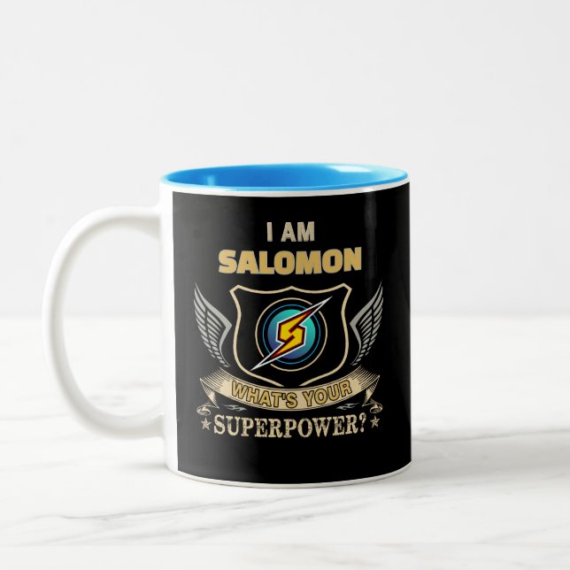 Caneca De Café Em Dois Tons Eu Sou SALOMON Qual É Seu Superpoder (Esquerda)