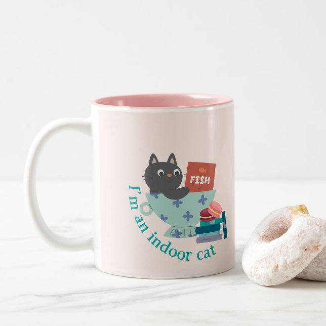Caneca De Café Em Dois Tons Eu sou um gato interior engraçado (Com Donut)