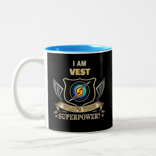 Caneca De Café Em Dois Tons Eu Sou VEST Qual É Seu Superpoder (Esquerda)