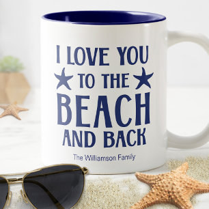 Caneca De Café Em Dois Tons Eu Te Amo Até a Praia e de Volta - Citação Azul Ma