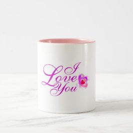 Caneca De Café Em Dois Tons Eu Te Amo em Texto Rosa com Corações