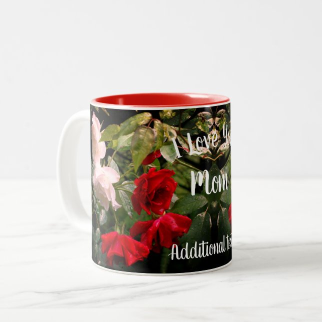 Caneca De Café Em Dois Tons Eu Te Amo Mãe Rosas Encharcados Personalizados (Frente Esquerda)