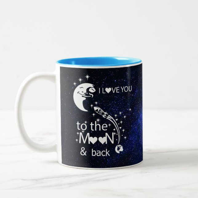 Caneca De Café Em Dois Tons Eu te amo na lua e atrás - Universo (Esquerda)