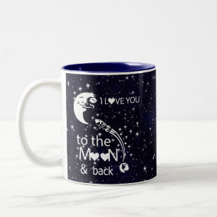 Caneca De Café Em Dois Tons Eu te amo na lua e de volta -