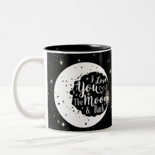 Caneca De Café Em Dois Tons Eu te amo na lua e de volta.