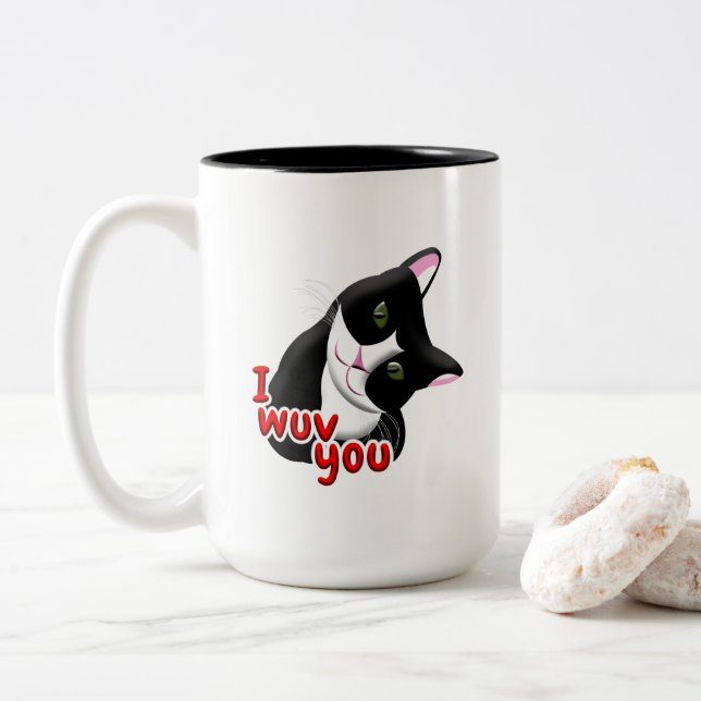 Caneca De Café Em Dois Tons Eu te usei Cat (Com Donut)