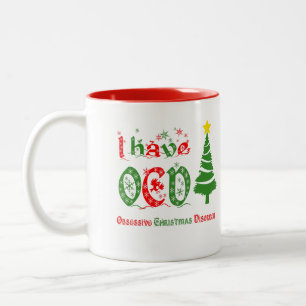 Caneca De Café Em Dois Tons Eu tenho a cor obsessiva da desordem do Natal de