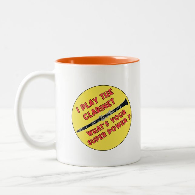 Caneca De Café Em Dois Tons Eu To Co Clarinete Qual É Seu Superpoder? (Esquerda)