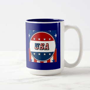Caneca De Café Em Dois Tons EUA - Bandeira Americana e Estrelas no Círculo #2