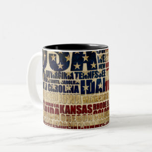 Caneca De Café Em Dois Tons EUA e seus estados federais em estrelas e listras