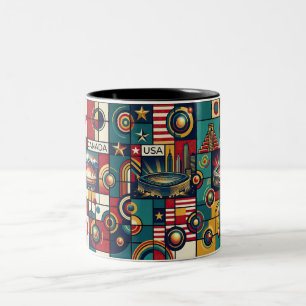 Caneca De Café Em Dois Tons EUA México Canadá Arte de Parede em Estilo Klimt 