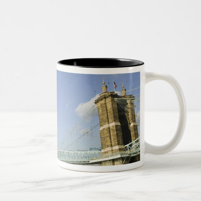 Caneca De Café Em Dois Tons EUA, Ohio, Cincinnati: Suspensão de Roebling 2 (Direita)
