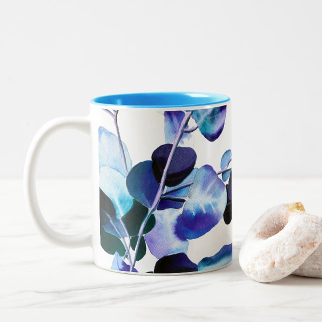 Caneca De Café Em Dois Tons Eucalyptus Gum deixa a aquarela (Com Donut)