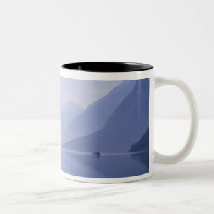 Caneca De Café Em Dois Tons Europa, Noruega. Paredes verticais refletidas em