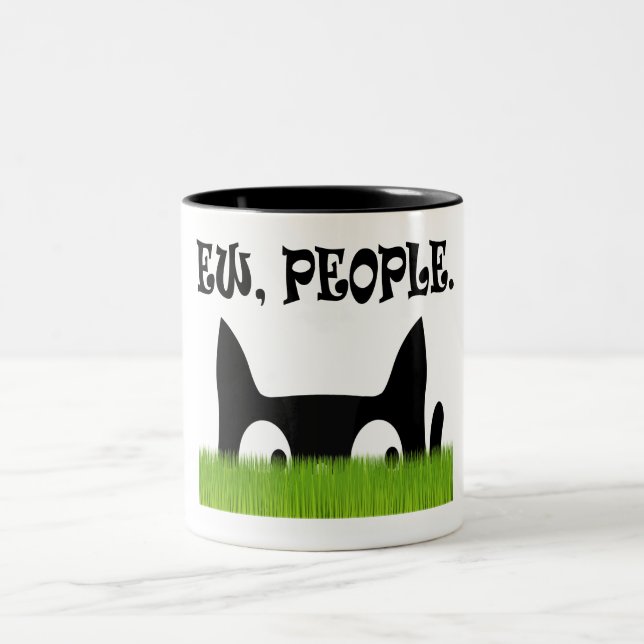 Caneca De Café Em Dois Tons Ew Pessoas Engraçada Gato, Grama Verde (Centro)
