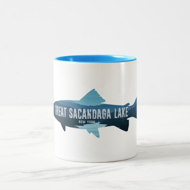 Caneca De Café Em Dois Tons Excelente Sacandaga Lago New York Fish (Centro)
