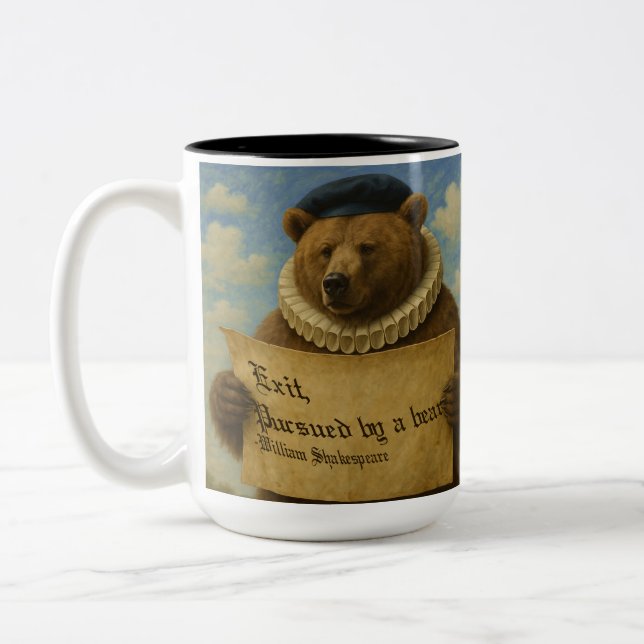 Caneca De Café Em Dois Tons Exit, pursued by a bear Shakespeare quote bear (Esquerda)