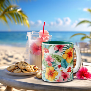 Caneca De Café Em Dois Tons Exotic Watercolor Hawaiian Floral