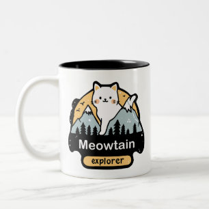 Caneca De Café Em Dois Tons Explorador da Meowtain – Design de Aventura de Gat