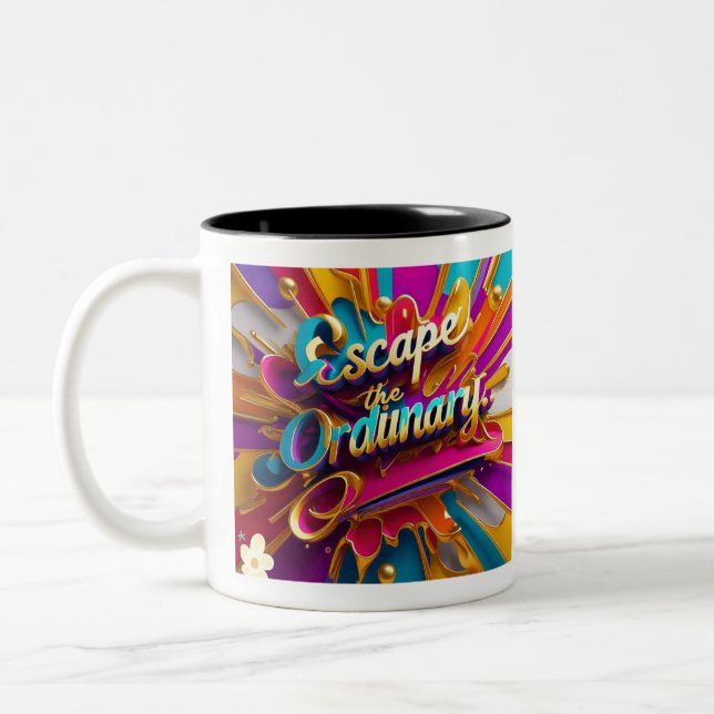 Caneca De Café Em Dois Tons "Explore, Descubra, Escape" (Esquerda)