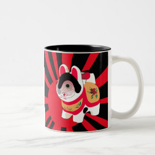 Caneca De Café Em Dois Tons expor ao sol o gato afortunado japonês do gatinho