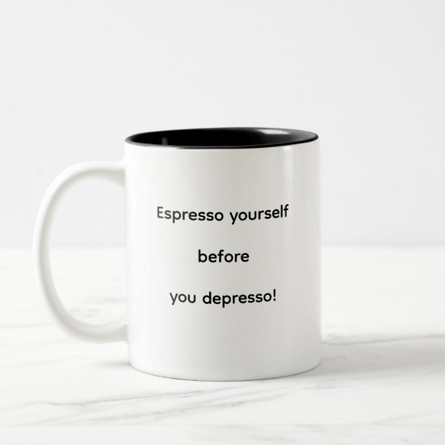 Caneca De Café Em Dois Tons Expresse-se antes de se deprimir! (Esquerda)