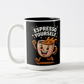 Caneca De Café Em Dois Tons Expresse-se de Forma Engraçada Pun Café Bonito Art