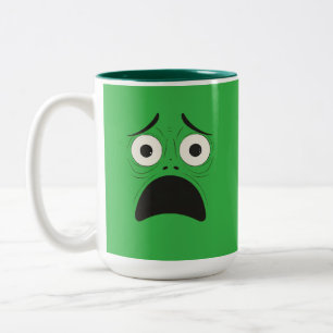 Caneca De Café Em Dois Tons Expressões faciais de desenho animado, rosto assus