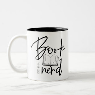 Caneca De Café Em Dois Tons Fã de Livros Nome Engraçado em Script Preto para A