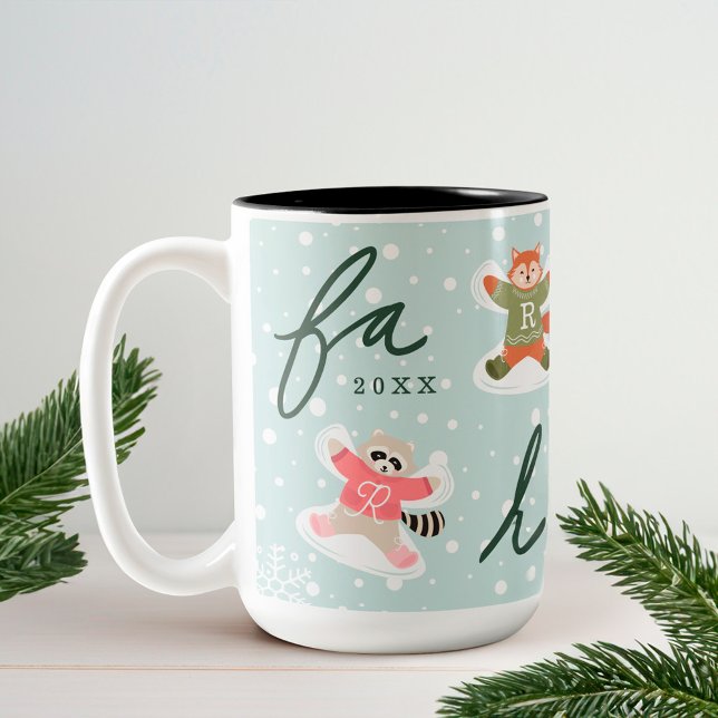 Caneca De Café Em Dois Tons Fa La La Snow Angel Woodland (Fa La La Snow Angel Woodland Animals Fun Winter Two-Tone Coffee Mug)