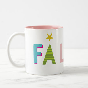 Caneca De Café Em Dois Tons FA LA LA tipo colorido festivo divertido ousado br