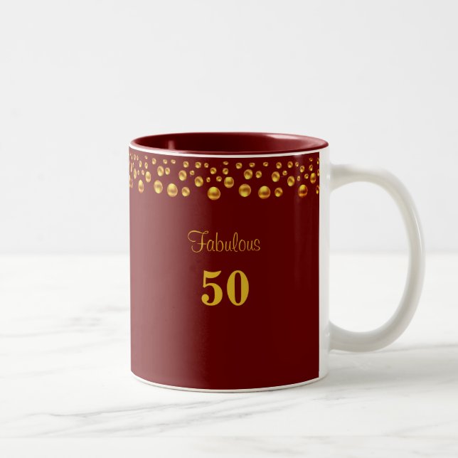 Caneca De Café Em Dois Tons Fabuloso 50 Aniversário e Ouro Confetti em Maroon (Direita)