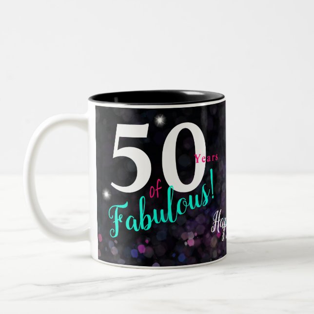 Caneca De Café Em Dois Tons Fabuloso 50, elegante rosa brilhante, chato, preto (Esquerda)