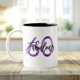 Caneca De Café Em Dois Tons Fabuloso 60º   Aniversário Roxo Moderno Elegante