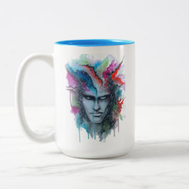 Caneca De Café Em Dois Tons Face de Aquarela