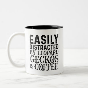 Caneca De Café Em Dois Tons Facilmente Distraído Por Leopard Geckos E Café