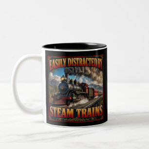 Caneca De Café Em Dois Tons Facilmente Distraído Por Trens a Vapor