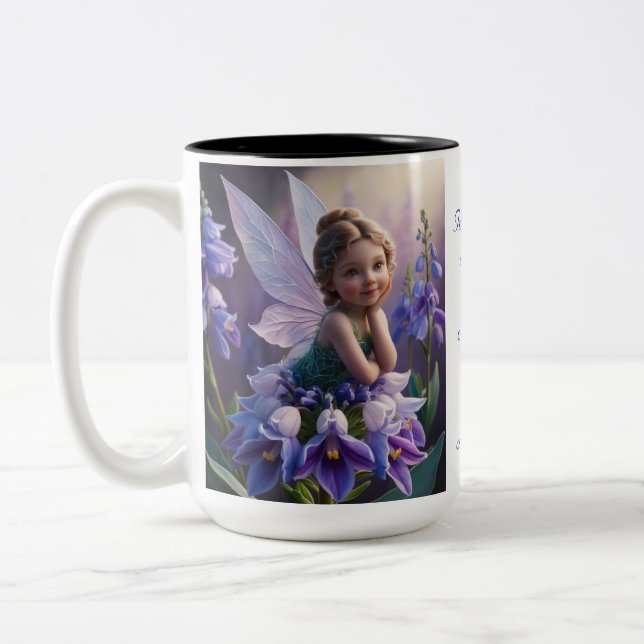 Caneca De Café Em Dois Tons Fada da Flor Delphinium (Esquerda)