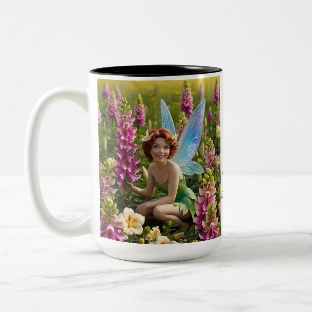Caneca De Café Em Dois Tons Fada da Flor Gladiolus  (Esquerda)