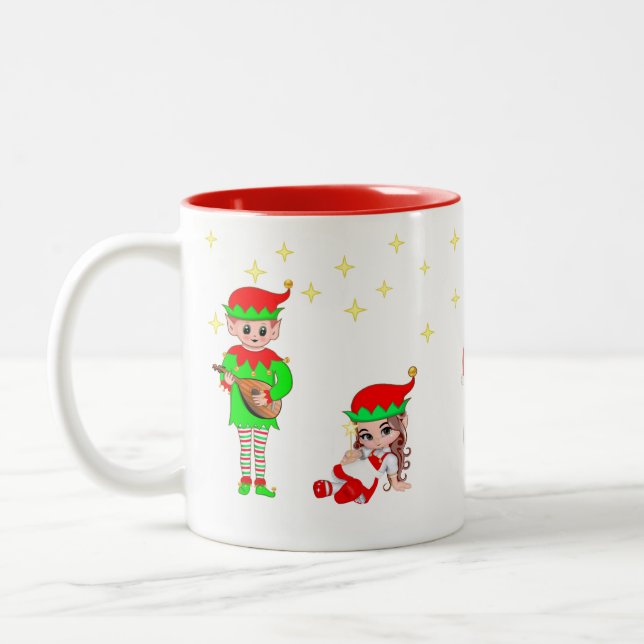 Caneca De Café Em Dois Tons Fada de Natal, Elfo & Estrelas (Esquerda)