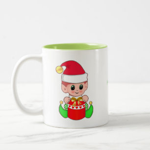 Caneca De Café Em Dois Tons Fada de Natal Fofo & Caligrafia de Feliz Momento