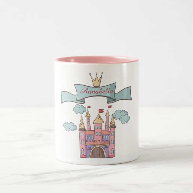 Caneca De Café Em Dois Tons Fada Rosa-Coca-Coca-Cola, Princesa, Castelo, Nome  (Centro)