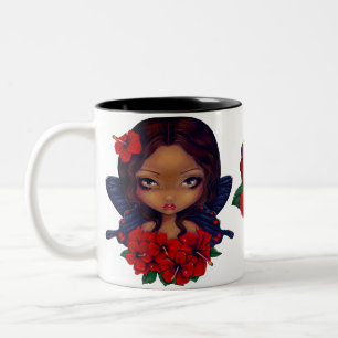 Caneca De Café Em Dois Tons Fada vermelha de Tiki do hibiscus