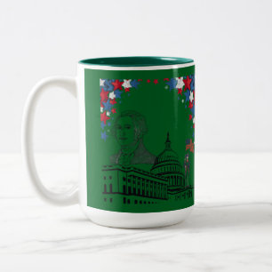 Caneca De Café Em Dois Tons Faíscas douradas de caçador verde de julho