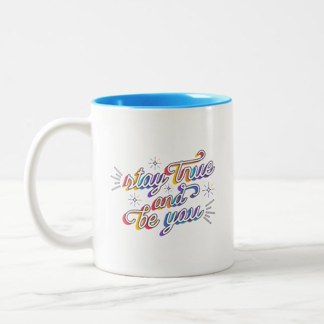 Caneca De Café Em Dois Tons Faíscas Vibrantes Simples Permaneçam Verdadeiros e (Esquerda)
