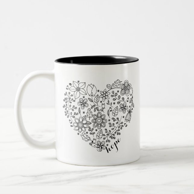 Caneca De Café Em Dois Tons Faith & Hope Floral Heart Mug (Esquerda)