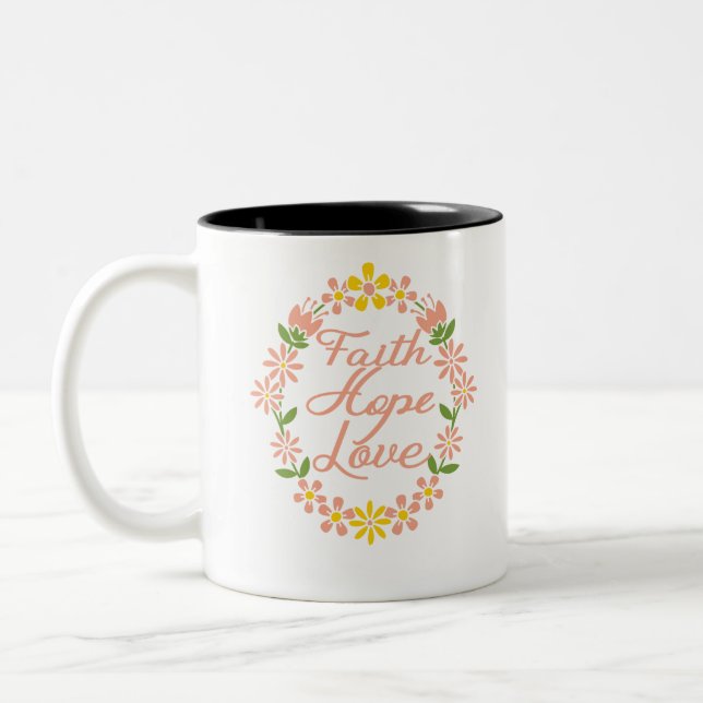 Caneca De Café Em Dois Tons Faith Hope Love (Esquerda)